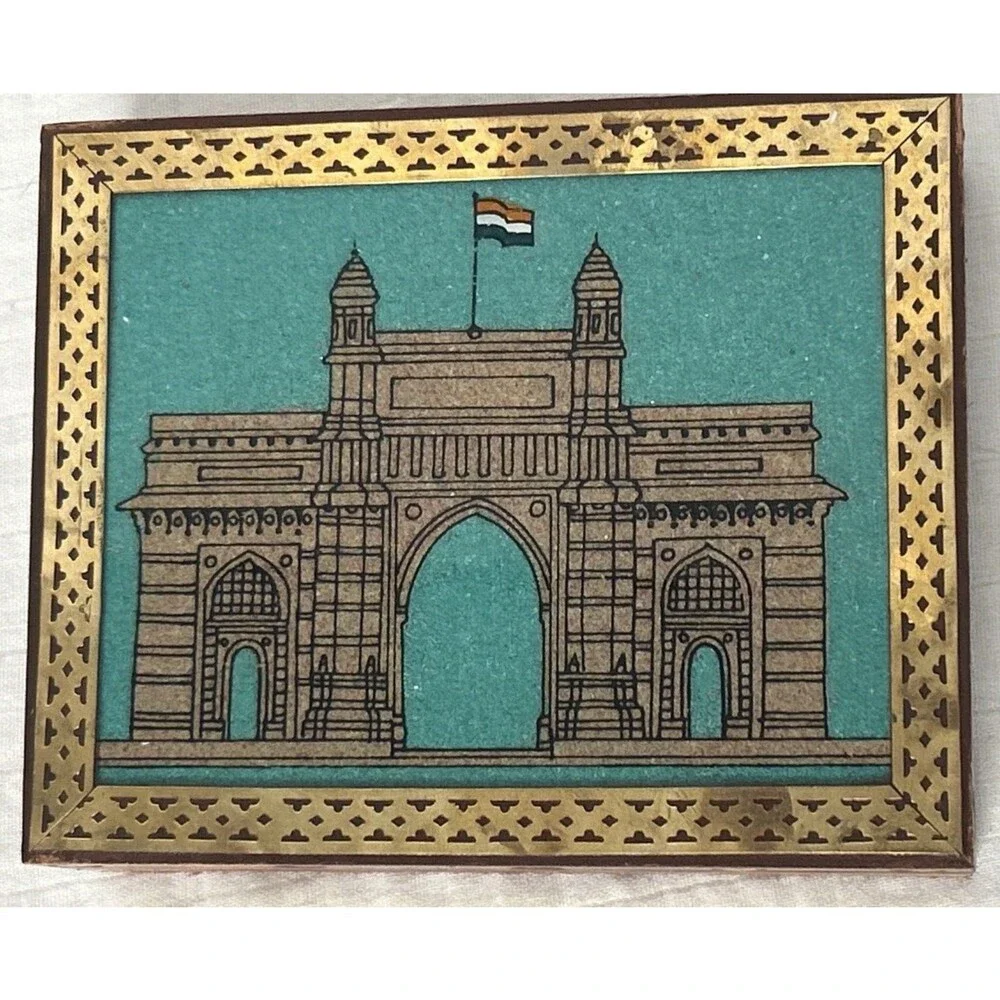 Glass Wood Trinket Jewelry Box Brass Inlay Trim Handmade Mumbai Gateway India